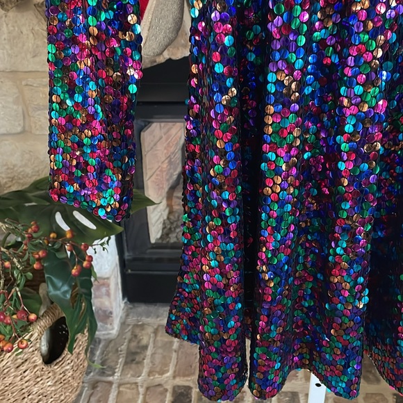 80s  Multicolor Sequin Long Sleeve Dress size 8 micro mini dress - Picture 8 of 13